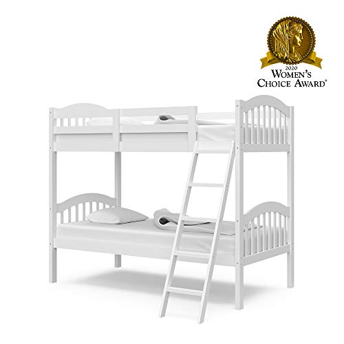 Storkcraft Long Horn Twin-Over-Twin Bunk Bed (White) - GREENGUARD Gold Certified, Converts to 2 individual twin beds Storkcraft