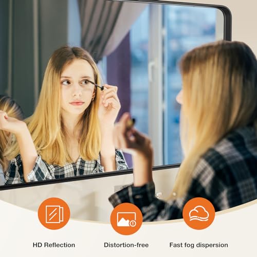 Sweetcrispy Black Bathroom Vanity Mirror for Wall, 22x30 Inch Metal Framed Wall Mirror Farmhouse Rectangle, Anti-Rust, Tempered Glass, Hangs Horizontally or Vertically Sweetcrispy