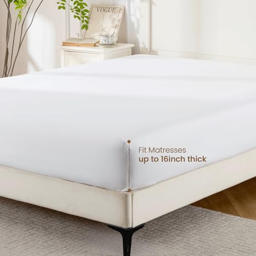 ROSE&RISY White Full Fitted Sheet,Soft and Breathable for Sleeping,Cooling Fitted Sheets,16“ Deep Pocket, 1pack (White, Full) ROSE&RISY