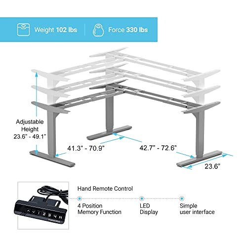 Standing Desk Corner Frame. Adjustable Height and Width Legs with Triple Electric Motors for Home Office L Shaped Desk FLT-05 Grey PROGRESSIVE AUTOMATIONS