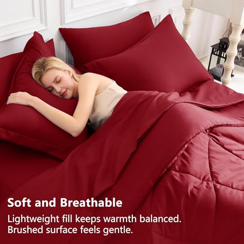 CozyLux King Size Comforter Set Dark Red - 7 Pieces Bed in a Bag King, Luxury Soft Bed Set for All Seasons, Bedding Set with Down Alternative Comforter, Sheets, Pillowcases & Shams