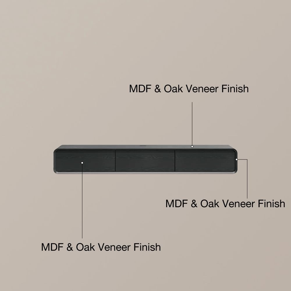 POVISON DONICY Fully-Assembled Minimalist Floating TV Stand, Modern Wall-Mounted Entertainment Center with 3 Drawers, Solid Wood, Black Oak, 78" POVISON DONICY