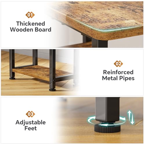 Simple Trending 3 Tiers End Table for Living Room, End Table Couch, Nightstand TV Tray Table for Small Spaces, Rustic Brown Simple Trending