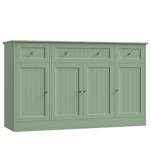 HITHOS 55" Sideboard Buffet Cabinet with Storage, Modern Kitchen Buffet Storage Cabinet with Drawers, Wood Coffee Bar with Adjustable Shelves, Large Sideboard for Kitchen, Living Room, Green HITHOS