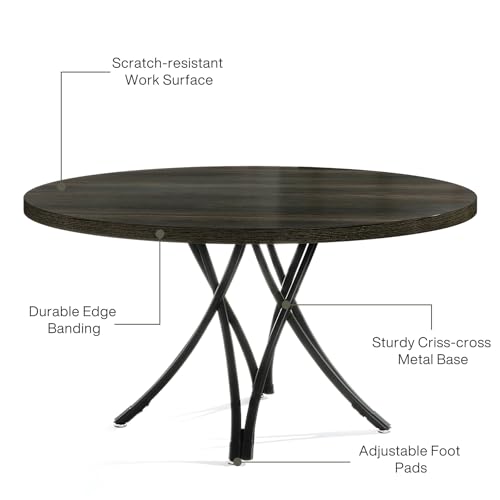 Tribesigns 47" Round Conference Table for 4-6, Modern Office Meeting Table with Metal Cross Legs for Office, Conference Room, Small Spaces (Black) Tribesigns