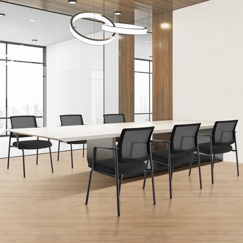 Sweetcrispy Mesh Back Stacking Arm Chairs 4 Pack, Upholstered Fabric Stack Chairs, Sturdy Metal, Easy to Use and Store, Outdoor and Indoor, for Home, Office, Party, Comfy,Black Sweetcrispy
