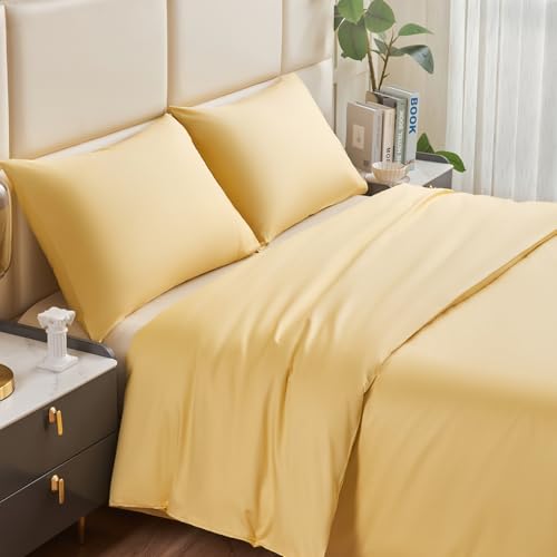 3-Piece Duvet Cover Set, 100% Cotton Solid Color - Modern Minimalist Bedding Set with 1 Duvet Cover & 2 Pillowcases(Yellow, King) Volcano King Coffee