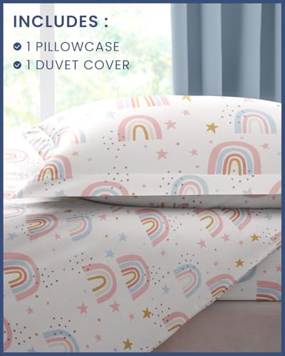 Kids Duvet Cover Set Twin/Twin XL Size - 2 Piece Rainbow Microfiber Duvet Cover Set & Pillow Sham w/Zipper Closure & Ties - Easy-Care - Super Soft & Cozy Bedding Set for Kids, Boys, Girls and Teens CGK Unlimited