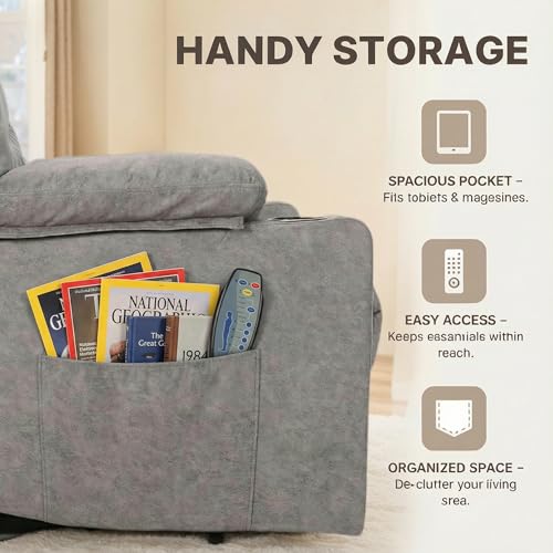 Electric Power Lift Recliner Chair for Elderly, Lift Recliner Chair with Massage and Lumbar Heat, 150° Reclining Chair with Cup Holders, Side Pockets and Remote Control, Ideal for Living Room (Grey)