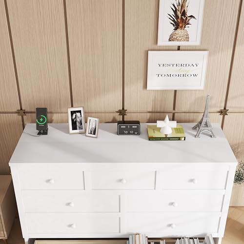 DNChuan Queen Size Murphy Cabinet Bed with 2 Storage Drawers and USB-Port,Foldable Murphy Horizontal Platform Bed,Dresser Bed,Space Saving,No Box Spring Needed,White DNChuan