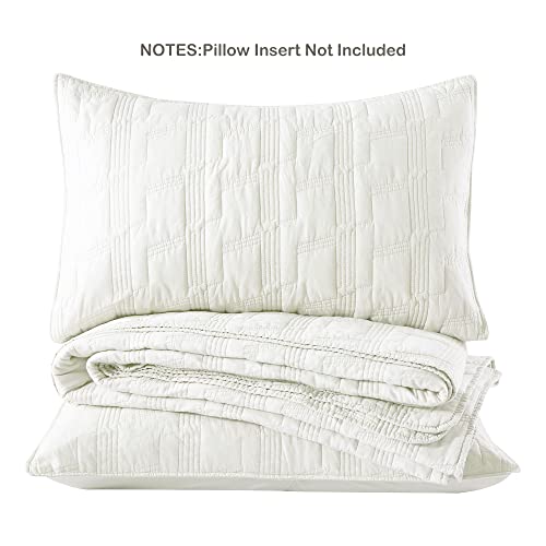 HORIMOTE HOME 100% Cotton Quilt Set Twin Size, White Pre-Washed 2-Piece Bedspread Coverlet Set, Cozy Lightweight Stitching Decorative Bedding Cover with 1 Shams in Geometric Pattern for All Season HORIMOTE HOME