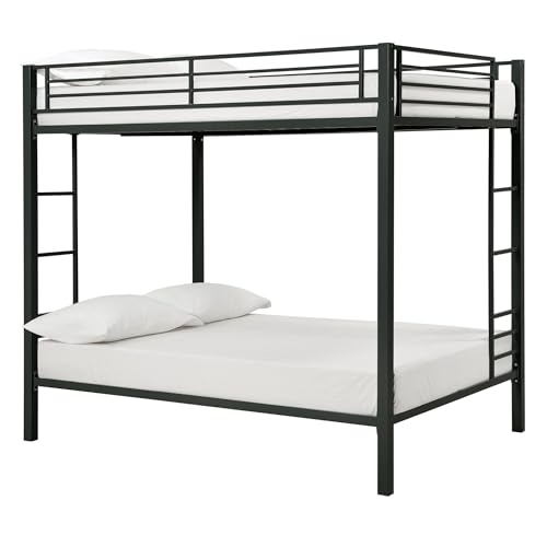 DHP Full Over Full Metal Bunk Bed, Black, Space-Saving Kids Furniture, Sturdy Frame, Guard Rails, Integrated Ladder DHP