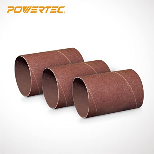 POWERTEC 11215 4.5 Inch Sanding Sleeves for Spindle Sander | 120 Grit | Aluminum Oxide Sandpaper Diameter 3 Inch – 3 Pack POWERTEC