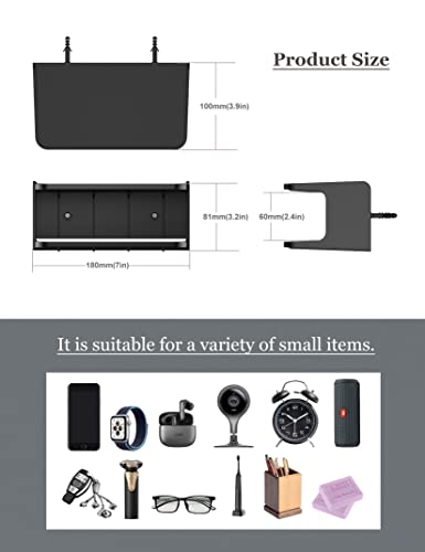 NOTMBESTM Bedside Wall Shelf Organizer Small Bedside Shelf Wall Mount for Bed Universal Stick on Wall Shelf Double Tray Holder for Storing Cellphone, Glasses, Keys, Camera, Alarm Clock (Black) NOTMBESTM