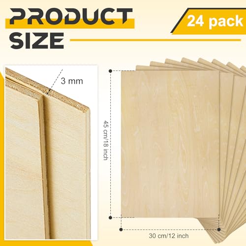 Juexica 24 Pcs 12" X 18"x 1/8" Basswood Craft Sheets 3mm Plywood Board Wood Thin Sheets for Arts Crafts Woodworking Scroll Sawing Projects Painting Drawing Laser Cutting Projects Juexica