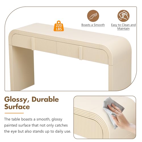 Modern Console Table with Drawers, Smooth Surface, Curved Design Entryway Table for Entrance, Hallway, Living Room (Apricot Cream) DREAMODERN