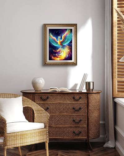 YEEIFFD 5D Adult Diamond Painting Kit Light Phoenix Diamond Painting Full Diamond Gemstone Painting Suitable for Relieving Emotions Phoenix Diamond Dots Art Crafts 12x16inch YEEIFFD