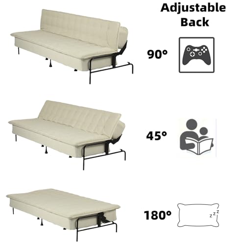 Homy Casa Modern Beige Futon Sofa Bed, 3-Position Adjustable Backrest, Metal Frame, Capacity 500 lbs, Convertible Daybed for Living Room/Guest Room/Studio Apartment Homy Casa
