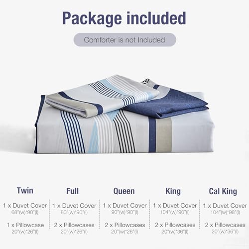 Lekesky Duvet Cover Full, 3 Pieces Blue Striped Duvet Cover Set Soft Bedding Aztec Comforter Cover Full Size with Hidden Zipper Corner Ties Lekesky