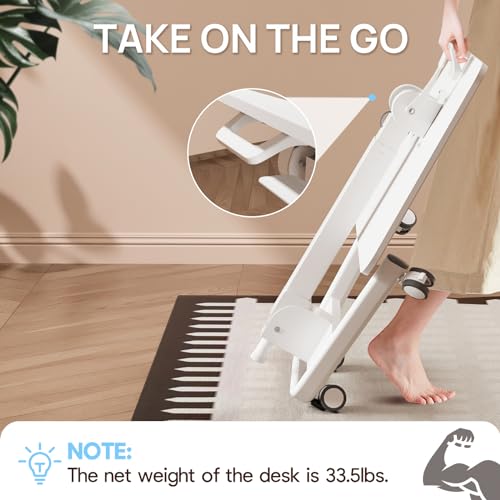 JYLH JOYSEEKER Foldable Mobile Standing Desk, 90 Tiltable Rolling Standing Desk, Height Adjustable Portable Laptop Workstation for Home Office, Easy to Fold, White JYLH JOYSEEKER