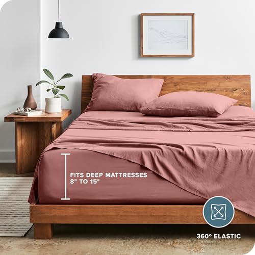 Bare Home Full Sheet Set - Luxury 1800 Ultra-Soft Stonewashed Microfiber - Double Brushed - Deep Pockets - Easy Fit - Breathable Bedding - Sheet Sets & Pillowcases (Full, Stonewashed Dusty Rose) Bare Home