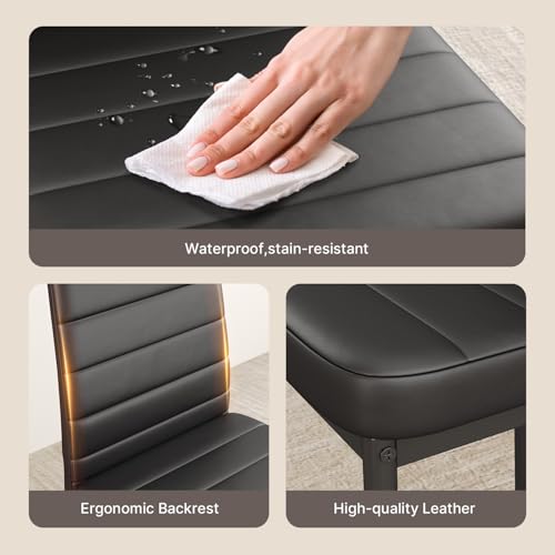 Gizoon Dining Table Set for 4, Kitchen Table Chairs Set of 4, 5 Piece Kitchen Table Set with 4 Upholstered PU Leather Chairs for Dining Room, Living Room, Apartment, Small Space, Black Gizoon