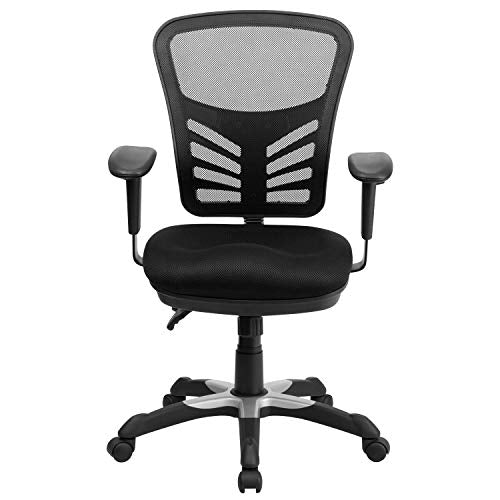 Flash Furniture Nicholas Mid-Back Swivel Desk Chair with Wheels, Mesh Back, Padded Seat, and Armrests, Adjustable Height Mesh Ergonomic Office Chair, Black Flash Furniture