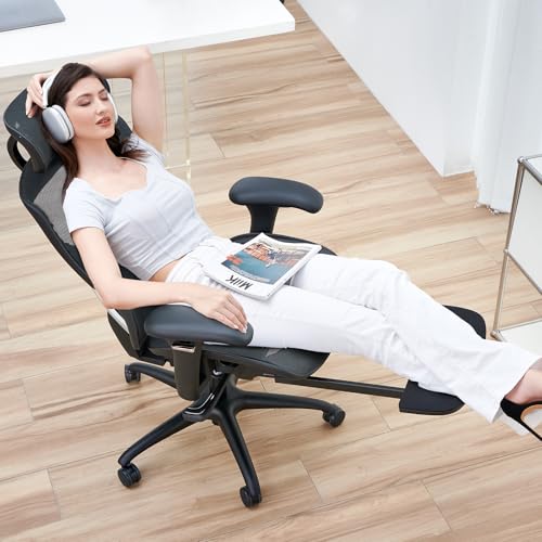 COLAMY Ergonomic Mesh Office Chair with Footrest, Executive High Back Computer Desk Chair with Wide Headrest and Adjustable 3D Arms, Backrest Height, Tilt Lock and Lumbar Support, Black COLAMY