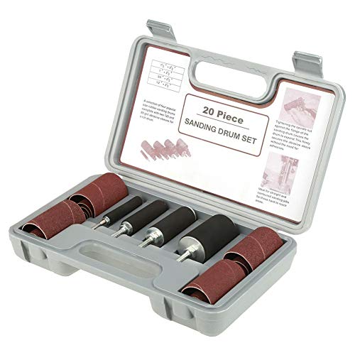 ASHATA 20 Pcs Drum Sander Kit, Spindle Sanding Drum Sander Tool Kit Set with Case for Drill Press,for Carpentry Polishing Tools ASHATA