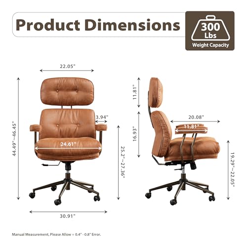 HOOOWOOO Mid-Century Modern Ergonomic Office Chair, Extra Wide Comfy Executive Chair with Lumbar Support, Suede Leather Light Brown HOOOWOOO