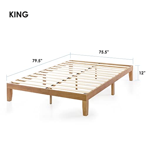 Mellow Naturalista Classic 12 Inch Solid Wood Platform Bed - King Size, No Box Spring Required, Easy Assembly Mellow