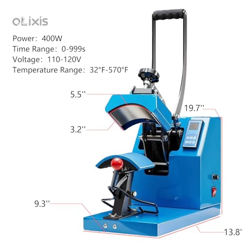 OLIXIS Hat Press Machine, Professional Hat Heat Press for Caps, 3.2"x5.5" PTFE-Coated Plate, LCD Display, 570°F Max Temp, Memory Mode OLIXIS