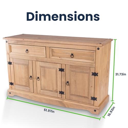 Furniture Dash Solid Wood Storage Cabinet 51.9" W, 16.9" D, 31.7" H - Sideboard Buffet with 3 Doors & 2 Drawers, Ideal for Living Room, Kitchen, Furniture Dash