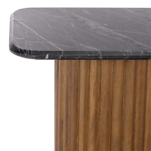 SAFAVIEH Couture Collection - Treyshawn Walnut Solid Wood & Black Marble Top Console Table, Rectangular Fluted Base Accent (SFV6411B) SAFAVIEH