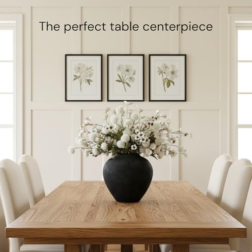 Black Large Round Vase Pottery Look for Home Decor, Arina Black Rustic Iron Vase Modern Farmhouse, Console Table Decor, Earthy Textured Metal Big Black Round Vases for Centerpieces, Jarrones Grandes RyddeligHome