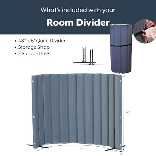Angeles 48" x 6' Quiet Divider With Sound Dampening Panels, Freestanding Room Divider Wall, Gray Angeles