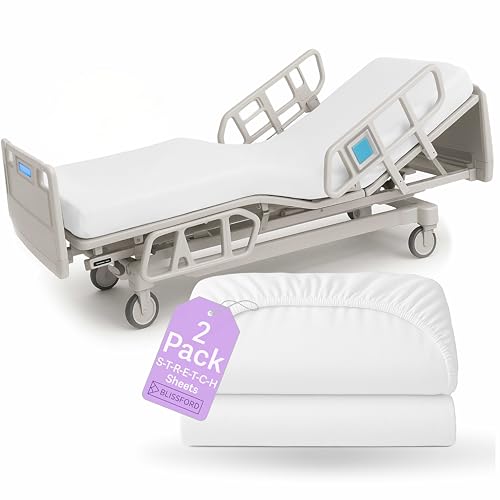 BLISSFORD - 2 Pack Fitted Hospital Bed Sheets with Elastic All Around for a Cotton Rich Soft Knitted Jersey Sheet, 36” x 84” x 12” BLISSFORD