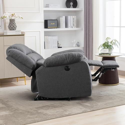 CANMOV Power Recliner Chair for Adults, Oversized Electric Recliner with Soft Cushion and Back, Upholstered Soft Fabric Reclining Chair for Living Room, Bedroom, Grey