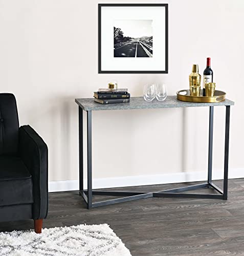 Household Essentials Jamestown Console Sofa Table Rustic Slate Concrete and Black Metal Household Essentials
