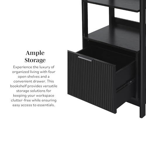 Walker Edison Modern Narrow Open Bookshelf with Drawer – 22 Inch, One-Drawer Black Walker Edison