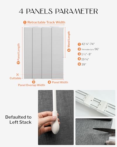 Heefen Adjustable Panel Track Blinds Manual Blackout Vertical Blinds for Sliding Door (Blackout - Texture White, 74" W x 96" H) Heefen