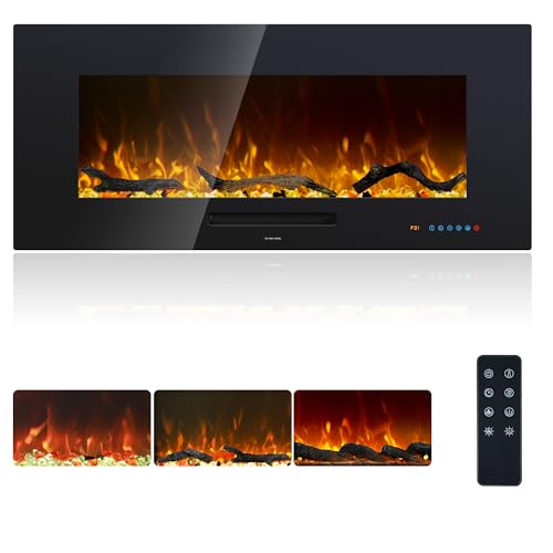 Oxhark Flame 42 inch Recessed and Wall Mounted Realistic Electric Fireplace with Multicolor Flame, 750/1500W Thermostat & Timer, Touch Screen & Remote Control, Black Oxhark Flame