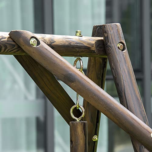 Outsunny Wooden Porch Swing with Stand, 2-Seat Patio Swing Chair with Center Table, for Garden, Poolside, Backyard Outsunny