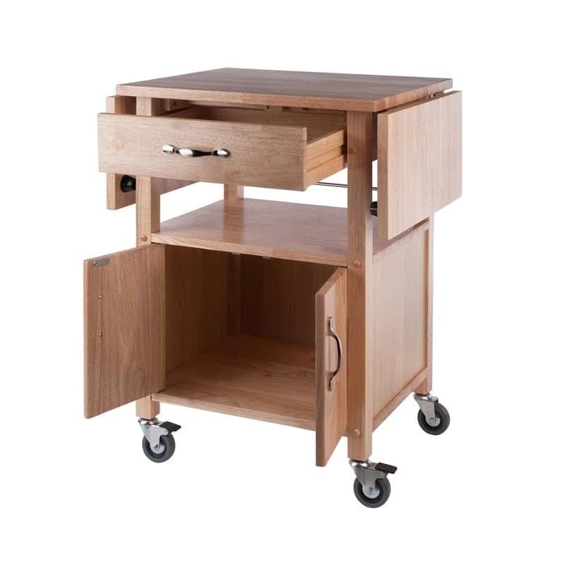 Pemberly Row Transitional Wood Drop Leaf Butcher Block Kitchen Cart in Natural Pemberly Row