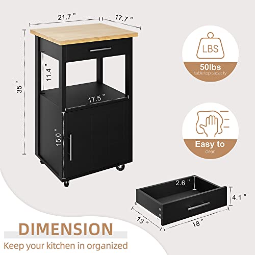 Shintenchi Kitchen Island Cart with Storage,Rolling Kitchen Island Side Table on Wheels with Worktop,Single Door Storage Cabinet and Drawer for Kitchen,Dinning Room, Black Shintenchi