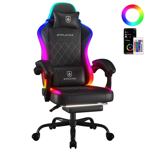 GTPLAYER RGB Ergonomic Gaming Chair with Massage, Footrest, LED Lights, Lumbar Support - Computer Chair with Linkage Armrest, Video Game Chairs PC Game Chairs for Adults GTPLAYER
