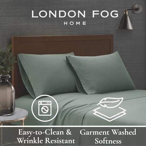 London Fog Garment Washed Solid Sheet Set Blue Microfiber 4-Piece Queen Sheet Set, Solid Themed, Deep Pocket, Adult and Teen, Oeko-TEX Certified LONDON FOG