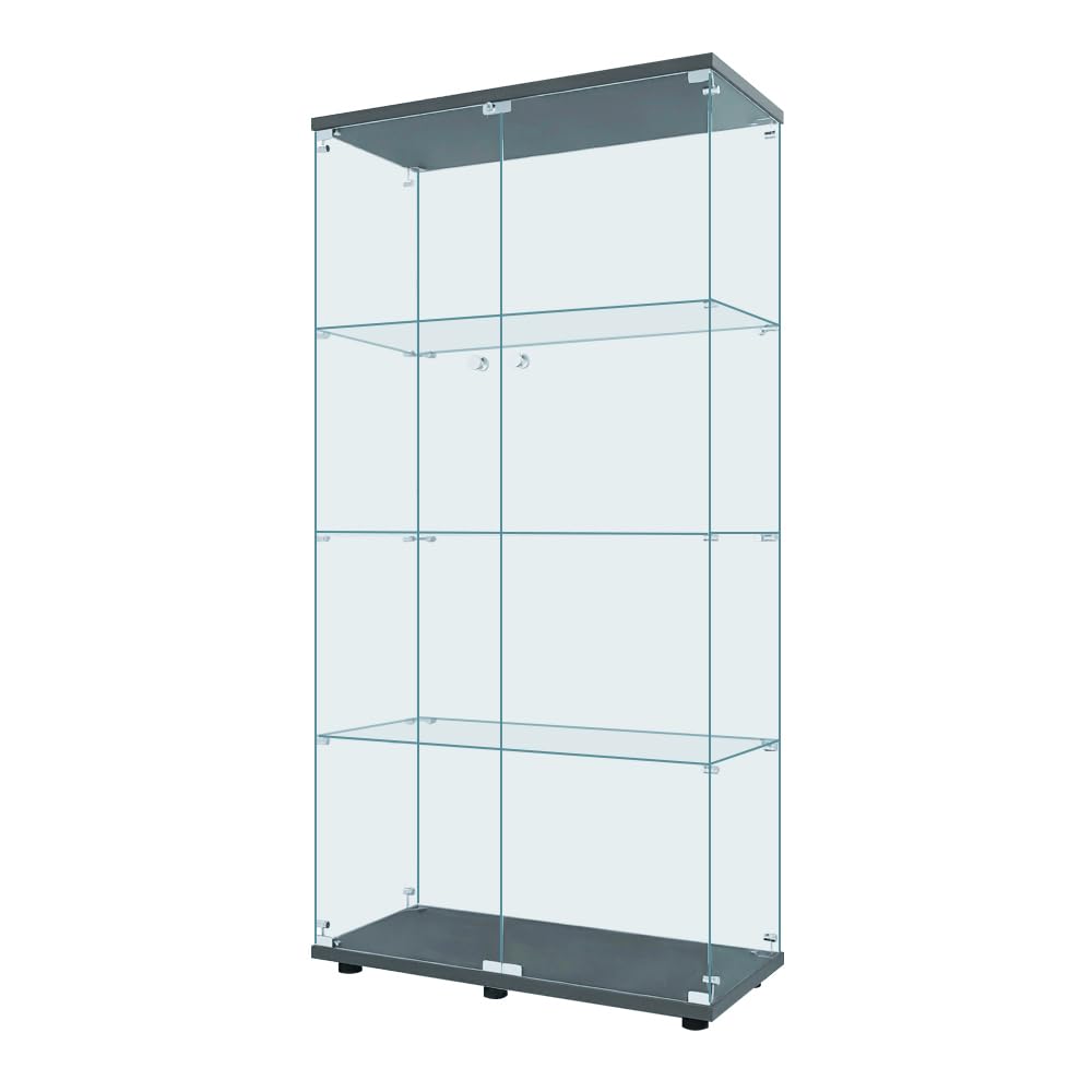 FYSHERAN Black Curio Glass Cabinet with 4 Shelves for Collectibles FYSHERAN