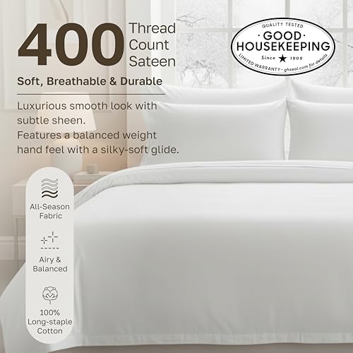 California Design Den Twin XL/Twin Duvet Cover Only - Winner Good Housekeeping Best Bedding Awards 2025, Premium 400 Thread Count Sateen, 100% Cotton Duvet Cover, Button Closure & Corner Ties - White California Design Den