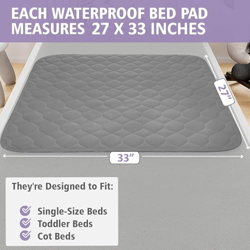 Lynmark® 2X Toddler Potty Training Bed Pads - Soft Waterproof Bedwetting Pee Protector Mat for Kids - Multi-Layer Non-Slip Washable Incontinence Mattress Sheet Absorbs Up to 2000ml - 33" x 27", Grey Lynmark